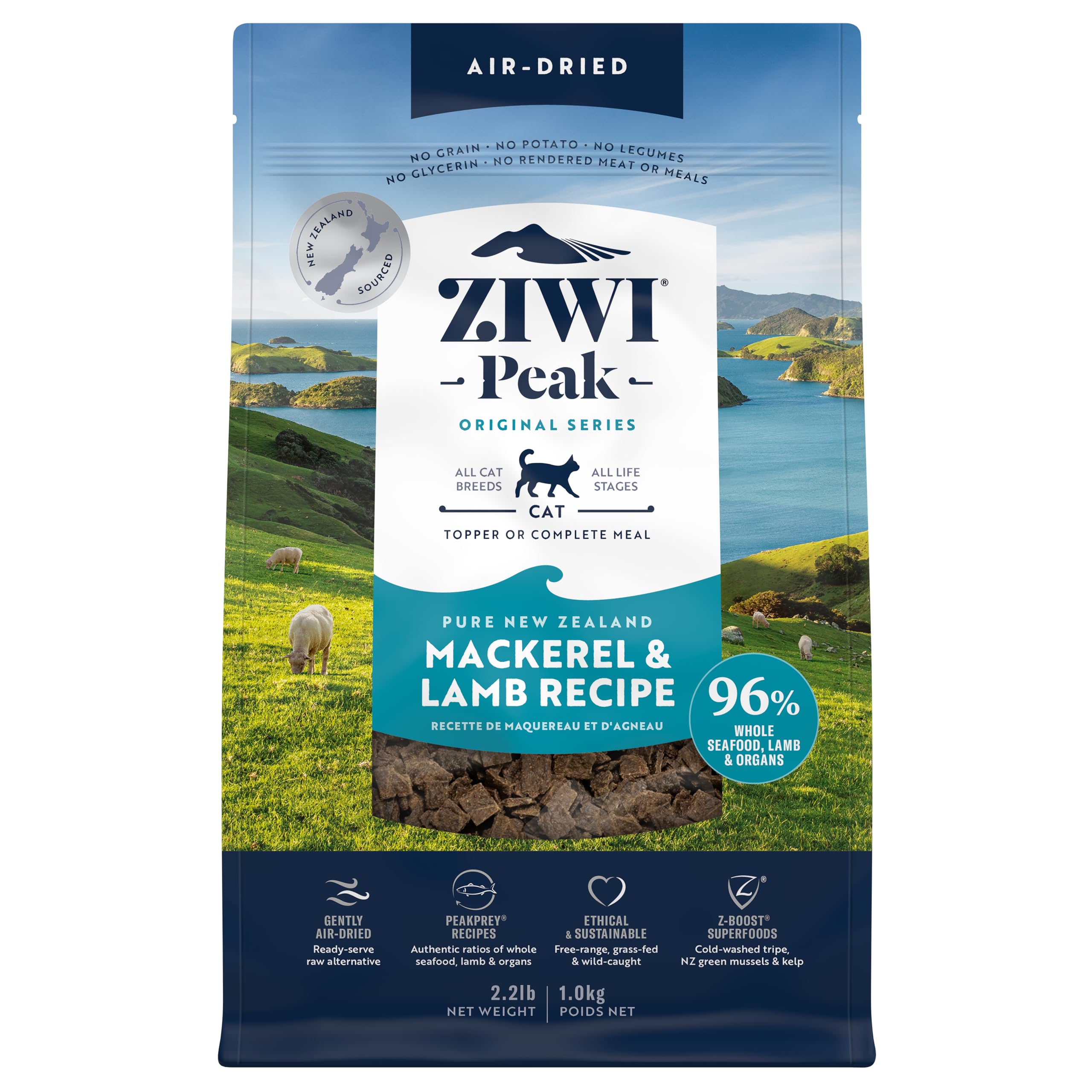 ZIWI Peak air-dried cat food in a bowl; high protein, grain-free meal for indoor cats.