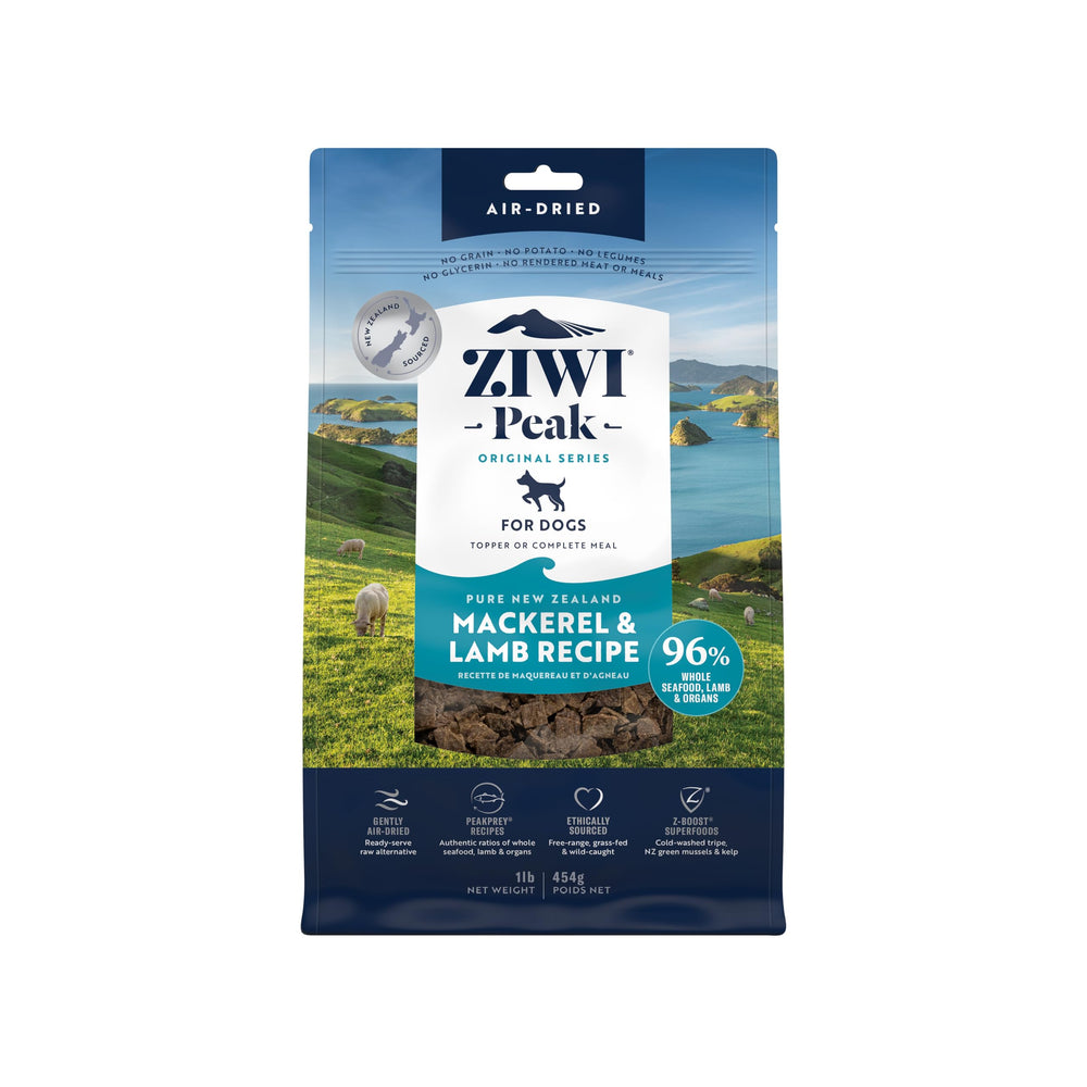 ZIWI Peak Air-Dried Mackerel-Lamb provides grain-free nutrition for all life stages