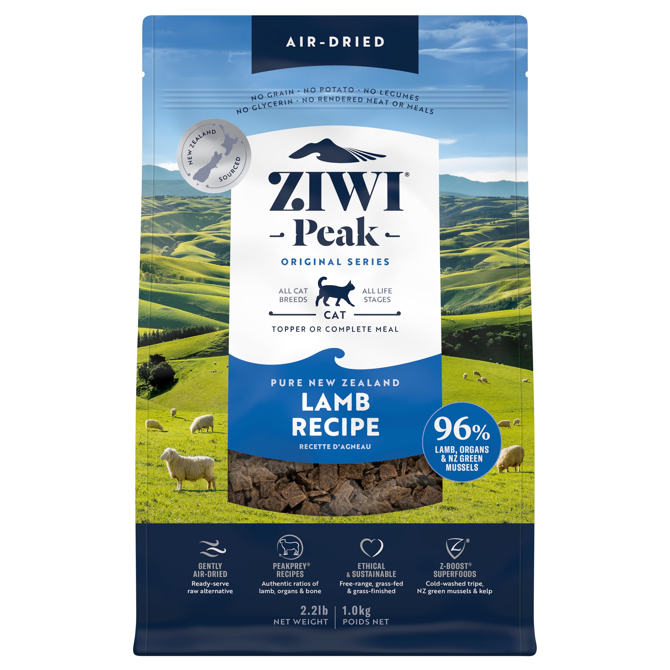 ZIWI Peak Lamb air-dried bites in a bowl showing high-protein nutrition