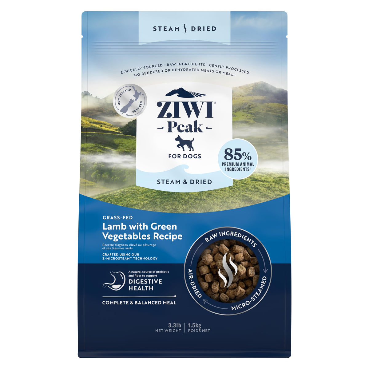 ZIWI Peak steam-dry technology preserves nutrients for flavorful, balanced dry dog food