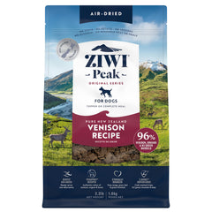 ZIWI Peak venison air-dried bag highlights premium ingredients for a complete meal.