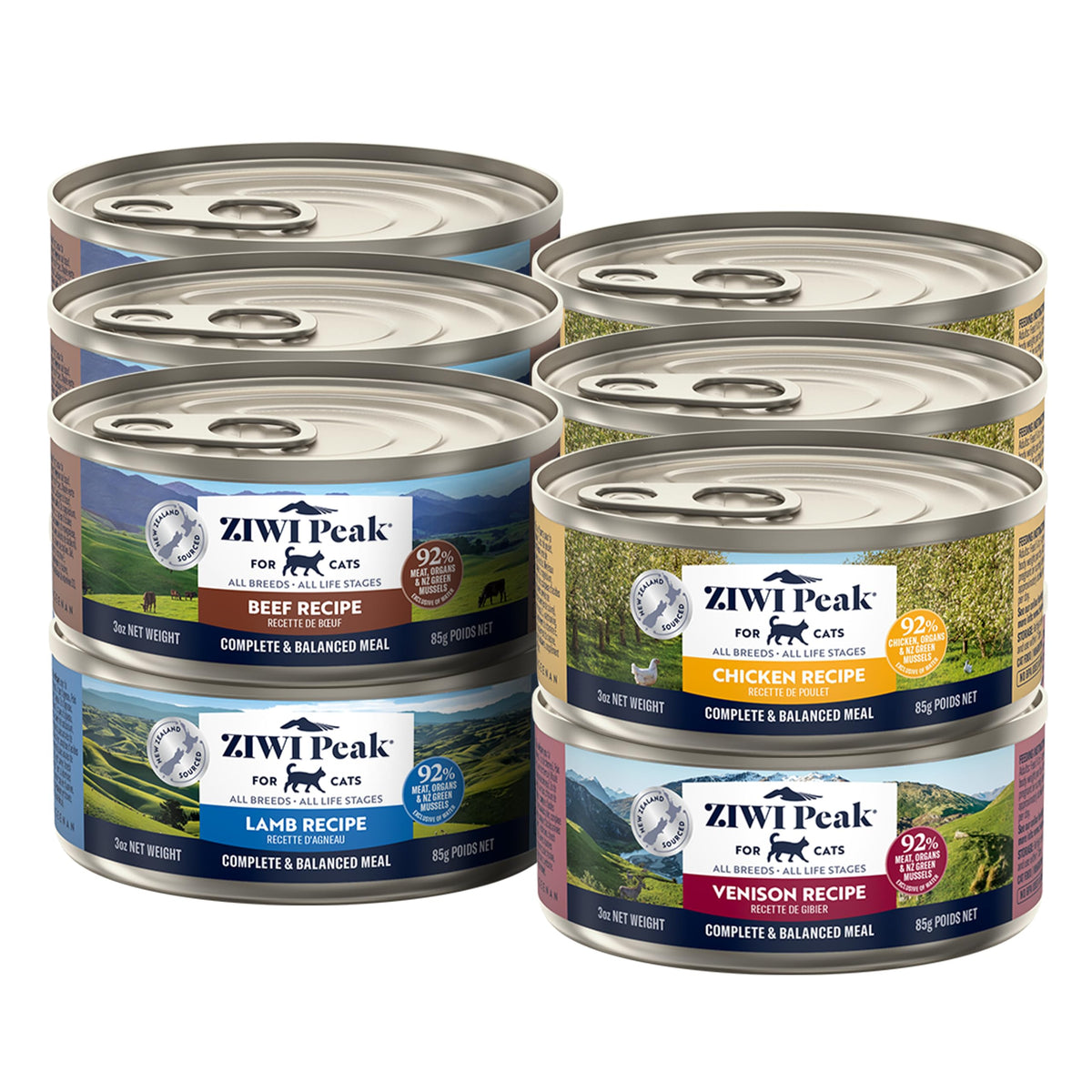 ZIWI Peak beef wet cat food cans show variety pack for high protein and hydration.