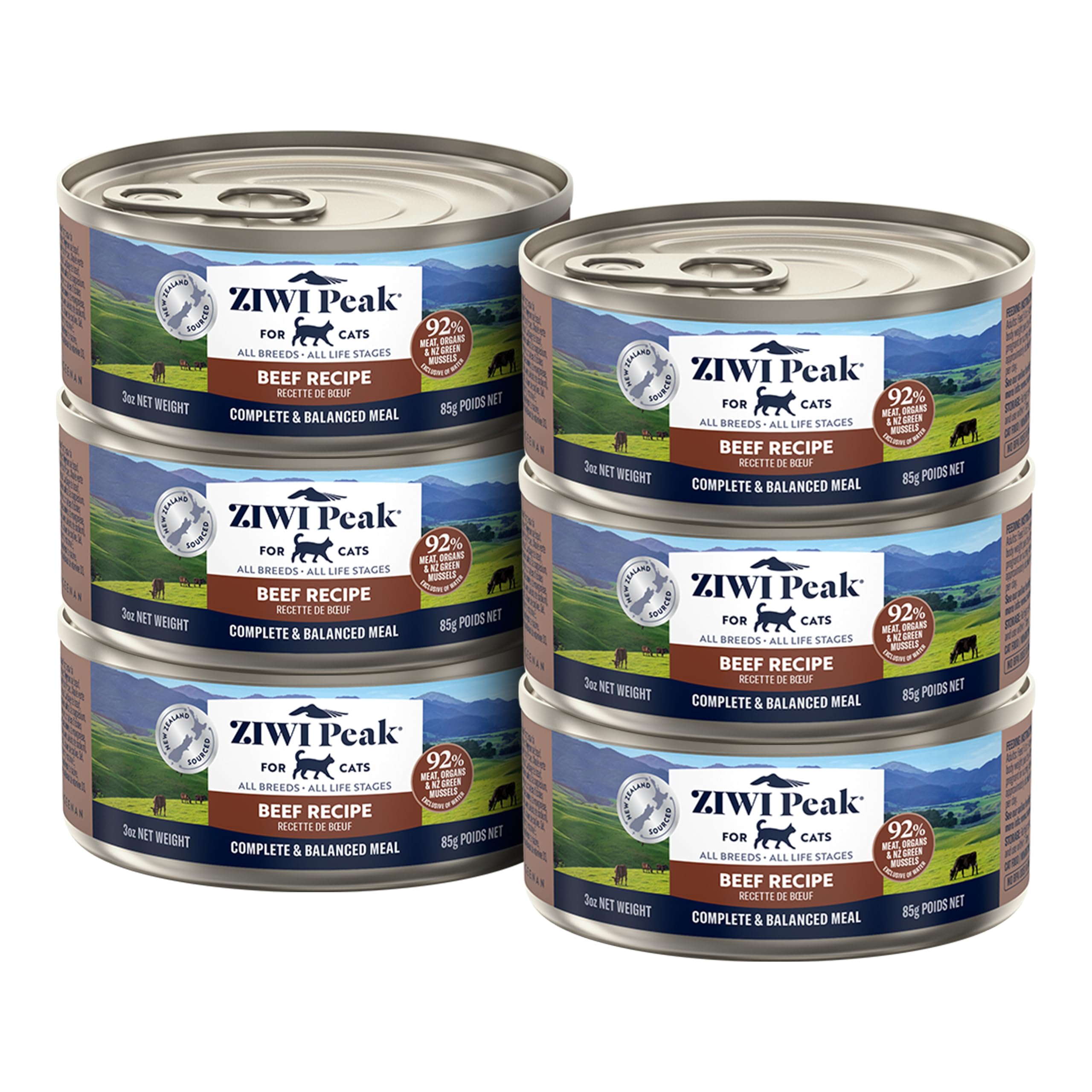 ZIWI Peak beef pate can shows a protein-rich meal option for cats.