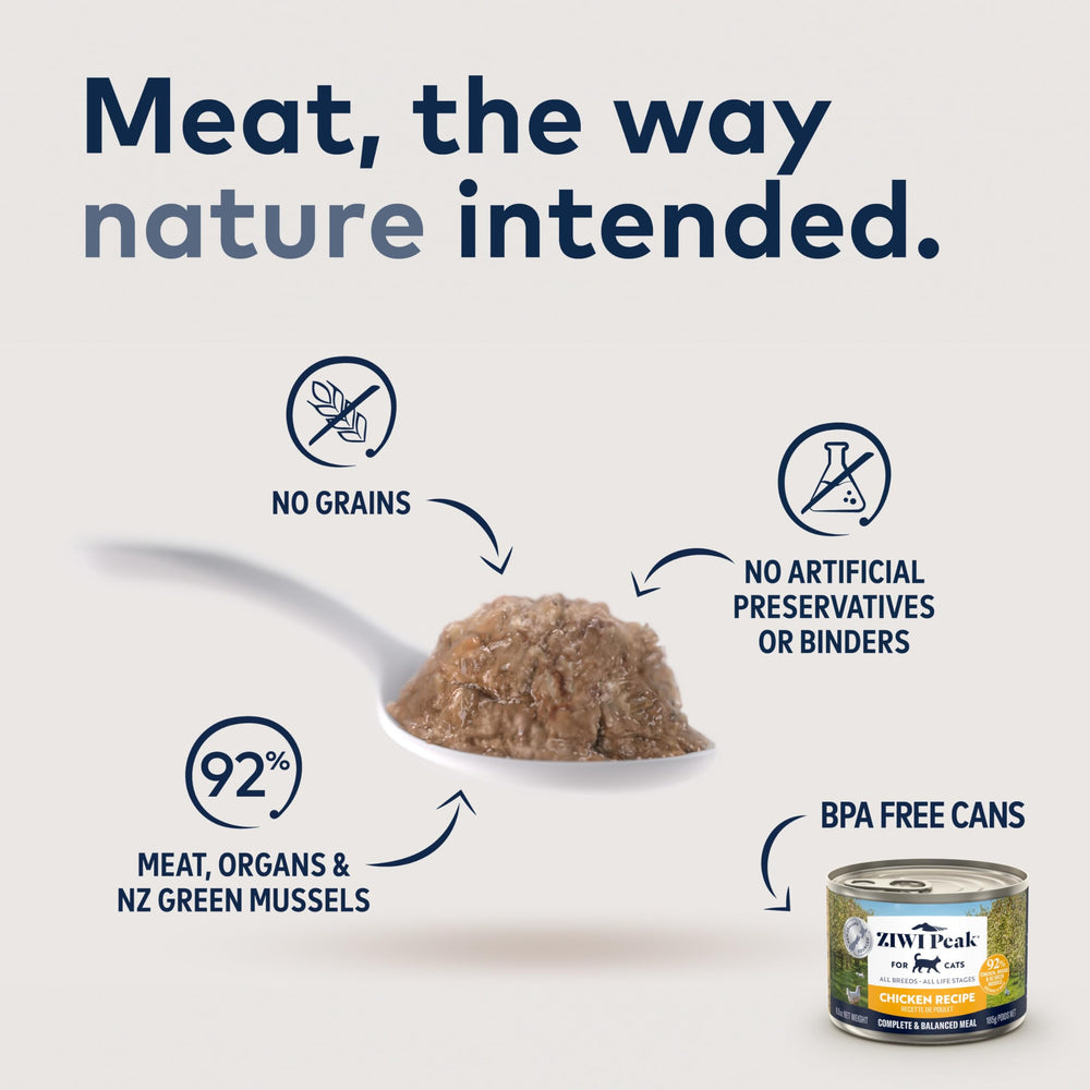 Close-up of Ziwi Peak chicken loaf shows moisture-rich texture for cats.