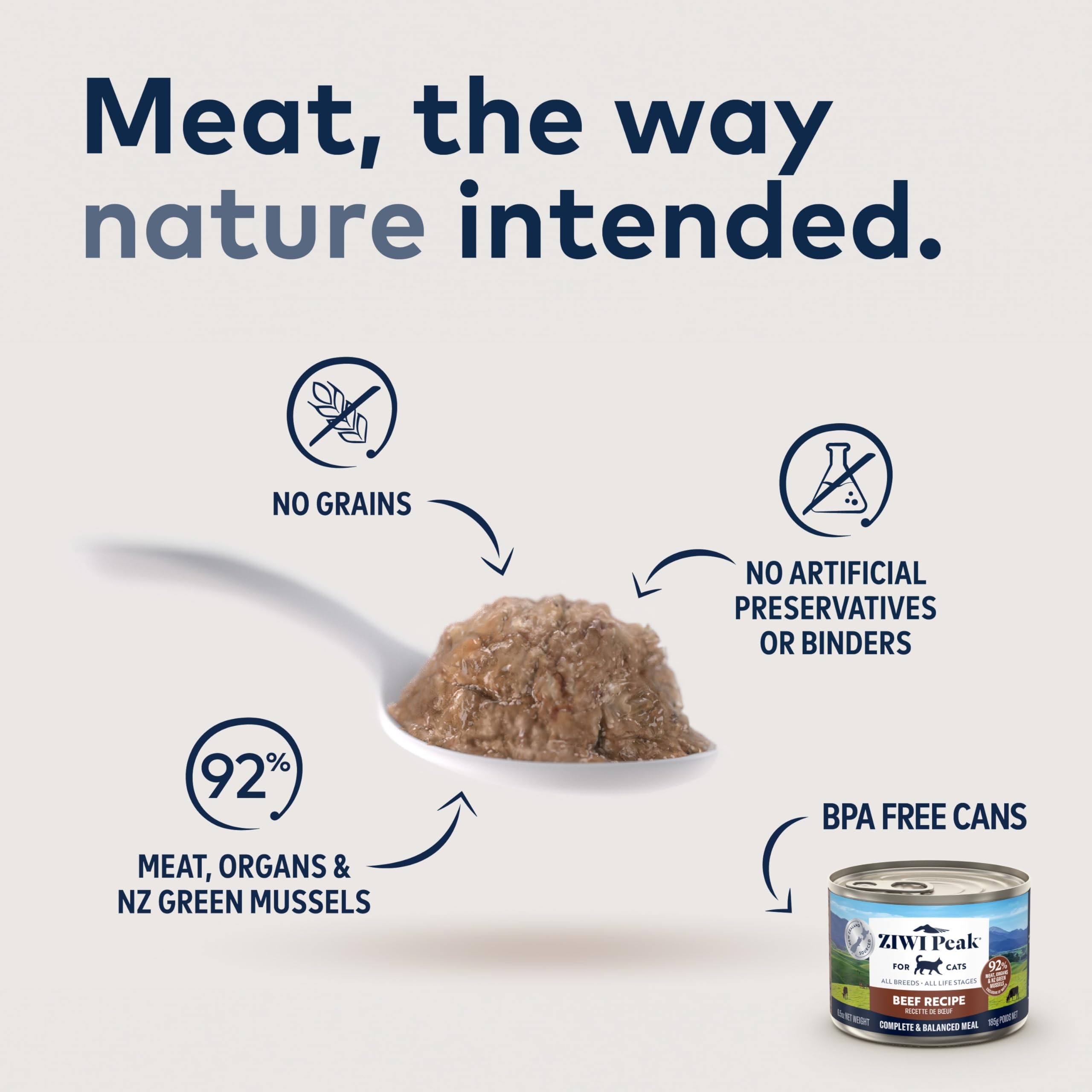 ZIWI Peak ingredients label highlights beef and superfoods for digestion.