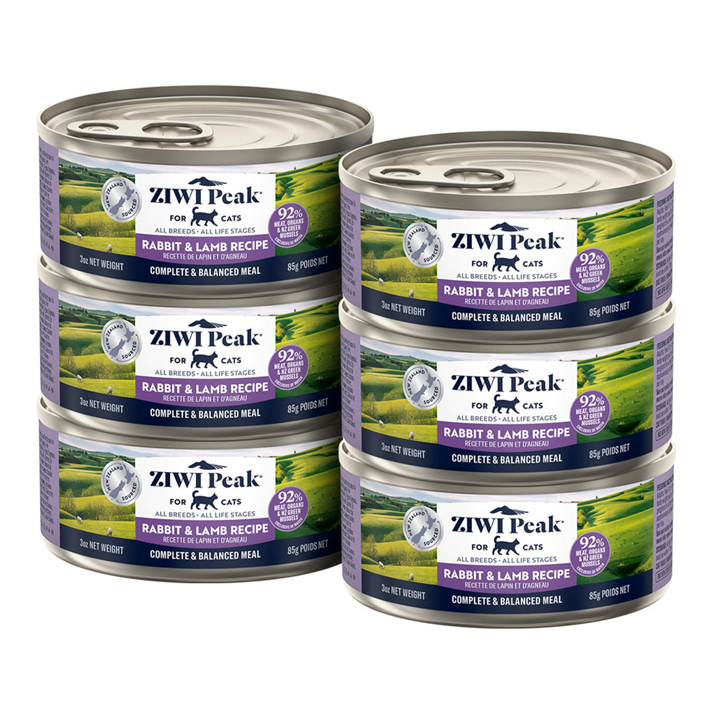 ZIWI Peak rabbit-lamb wet cat food cans showing high-protein meal your cat will savor