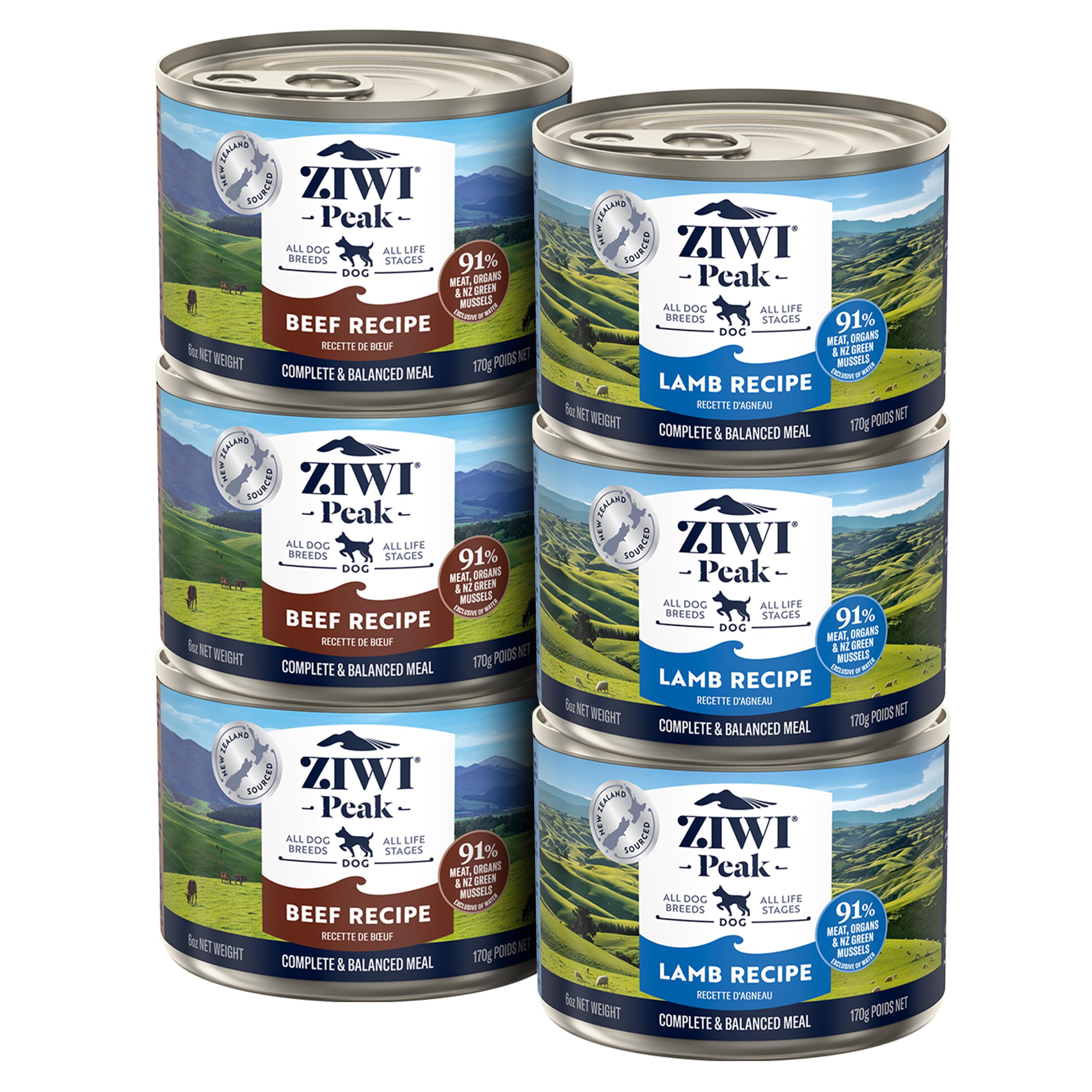 ZIWI Peak wet dog food variety pack beef and lamb 6oz portions for all life stages