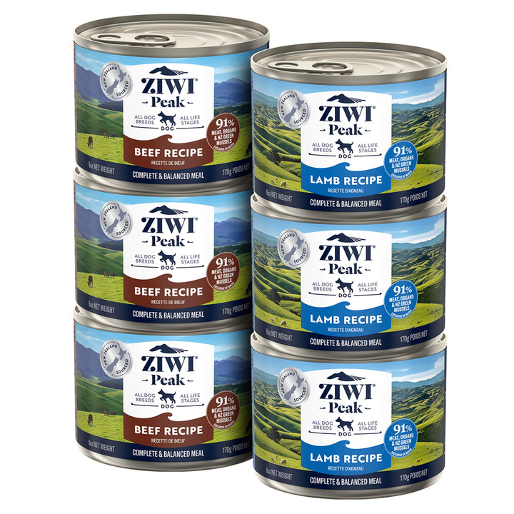 ZIWI Peak wet dog food variety pack beef and lamb 6oz portions for all life stages