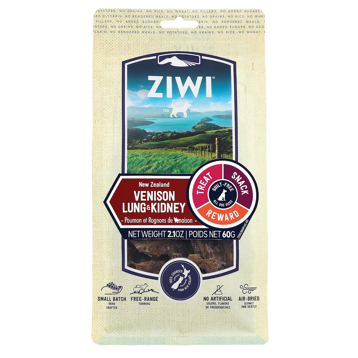 ZIWI venison lung and kidney chews for dogs, perfect as a high-protein training reward.