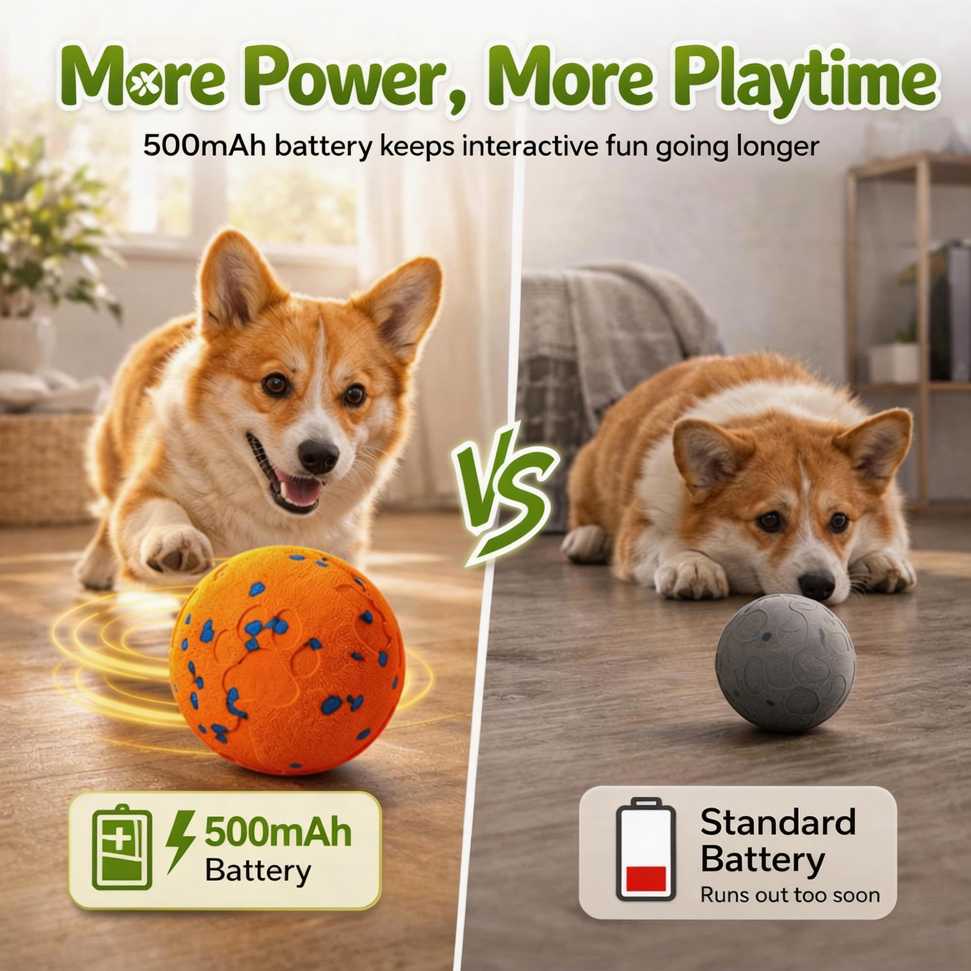Zizimoko vibrating dog ball in action encouraging chasing and activity.
