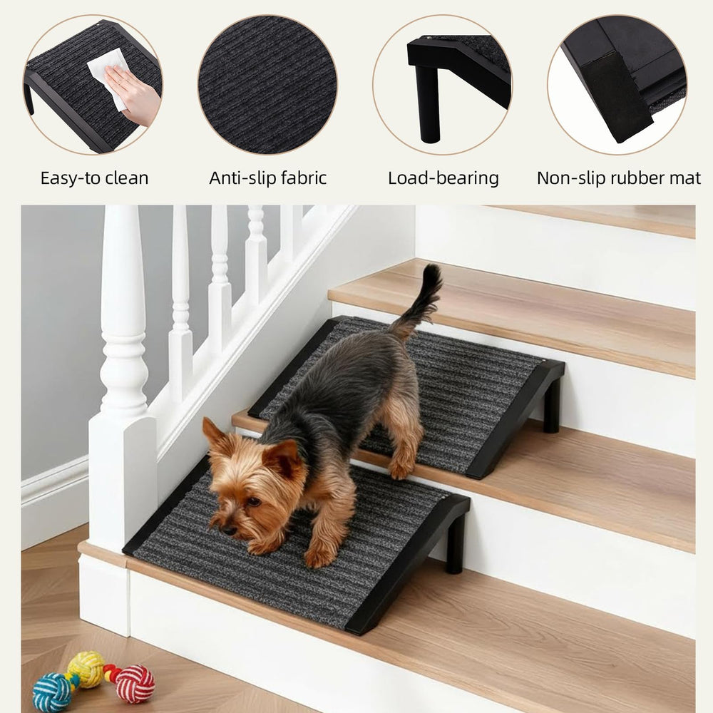 ZJDJEZJD dog ramp on stairs demonstrates a gentle 26-degree incline for seniors.