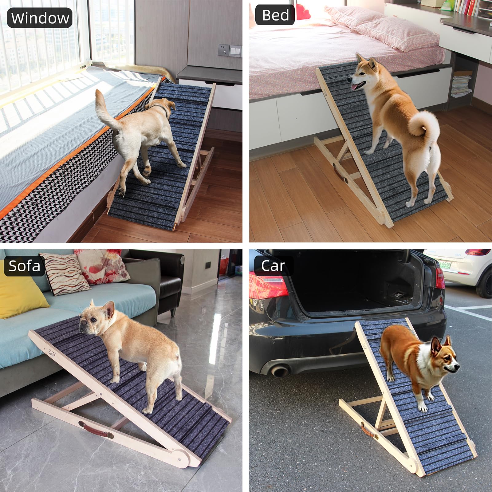 ZJSF dog ramp height adjustment with six levels offers versatile access for dogs.