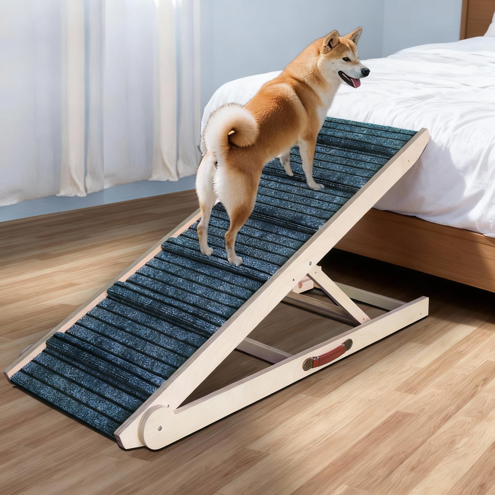 ZJSF foldable dog ramp for high bed helps pets reach the bed with ease.