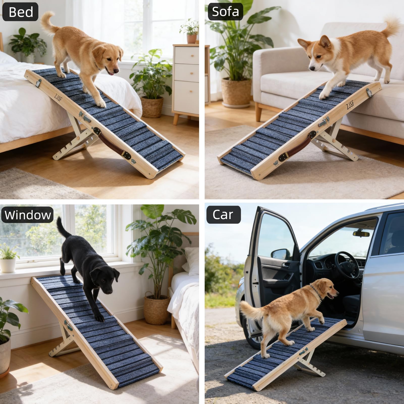 ZJSF Foldable Wooden Dog Ramp extended for easy height access