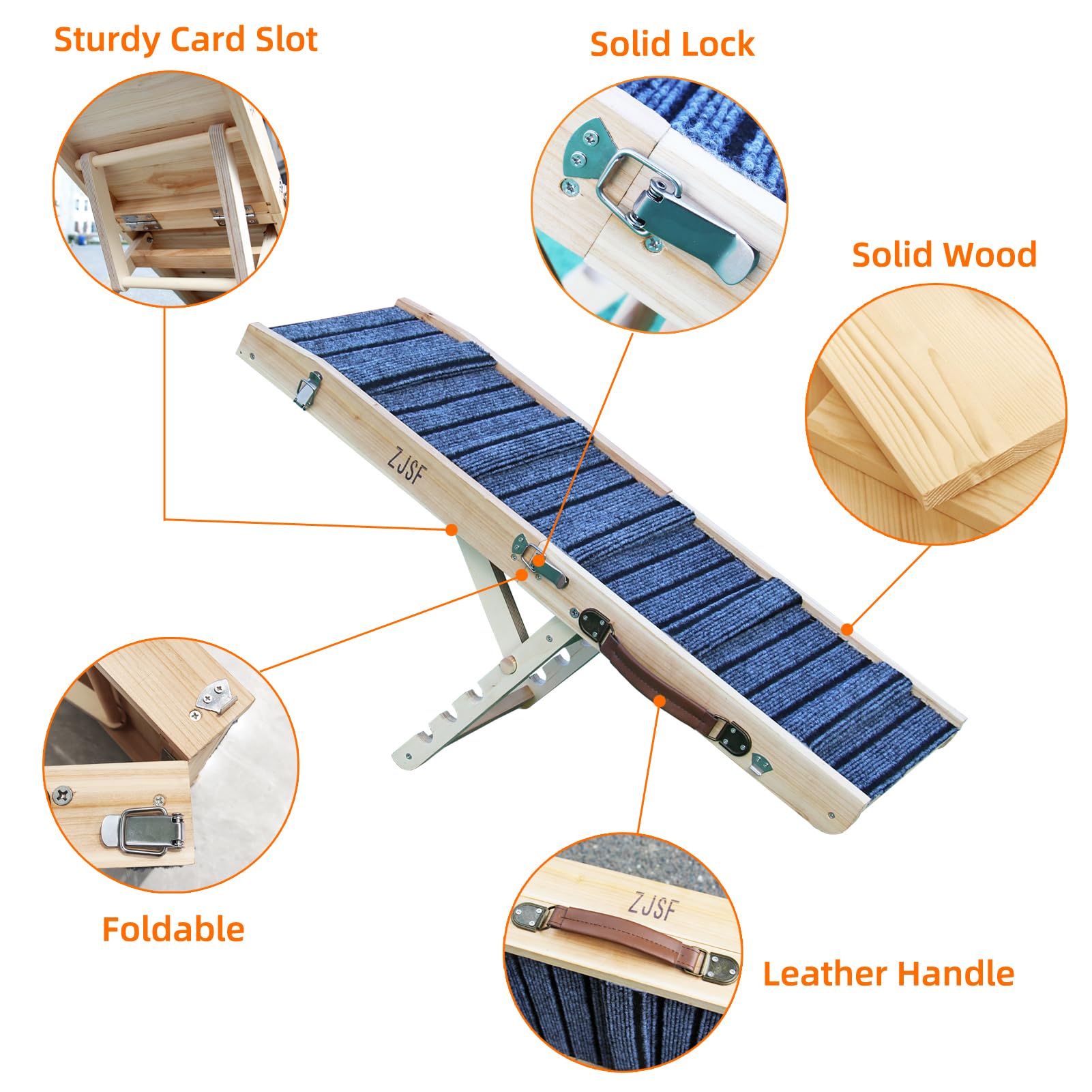 ZJSF Foldable Wooden Dog Ramp folds flat for space-saving storage