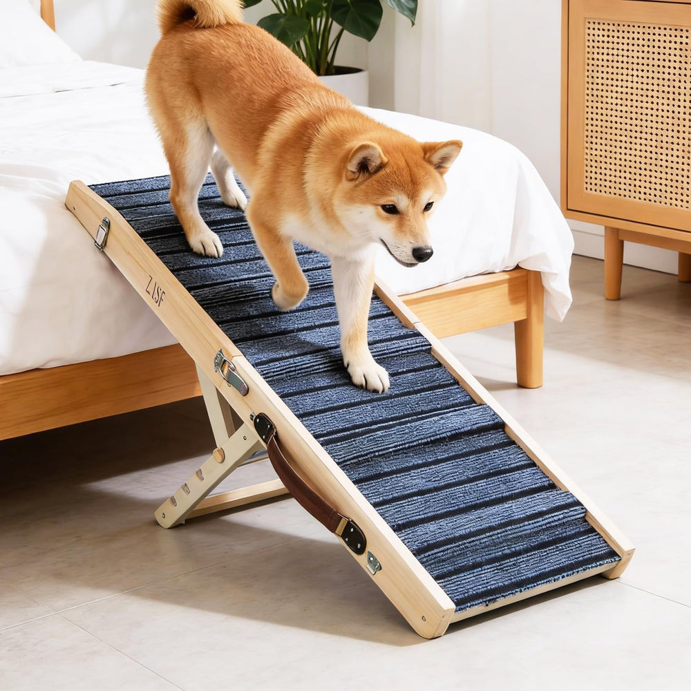 ZJSF Foldable Wooden Dog Ramp folded compact for under-sofa storage