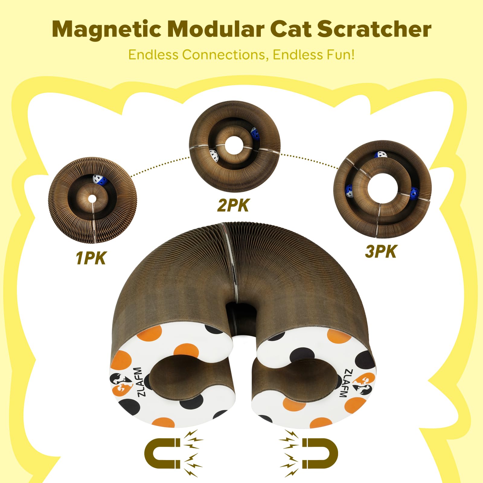 ZLAFM Accordion scratcher with bell ball prompts playful chasing and scratching.