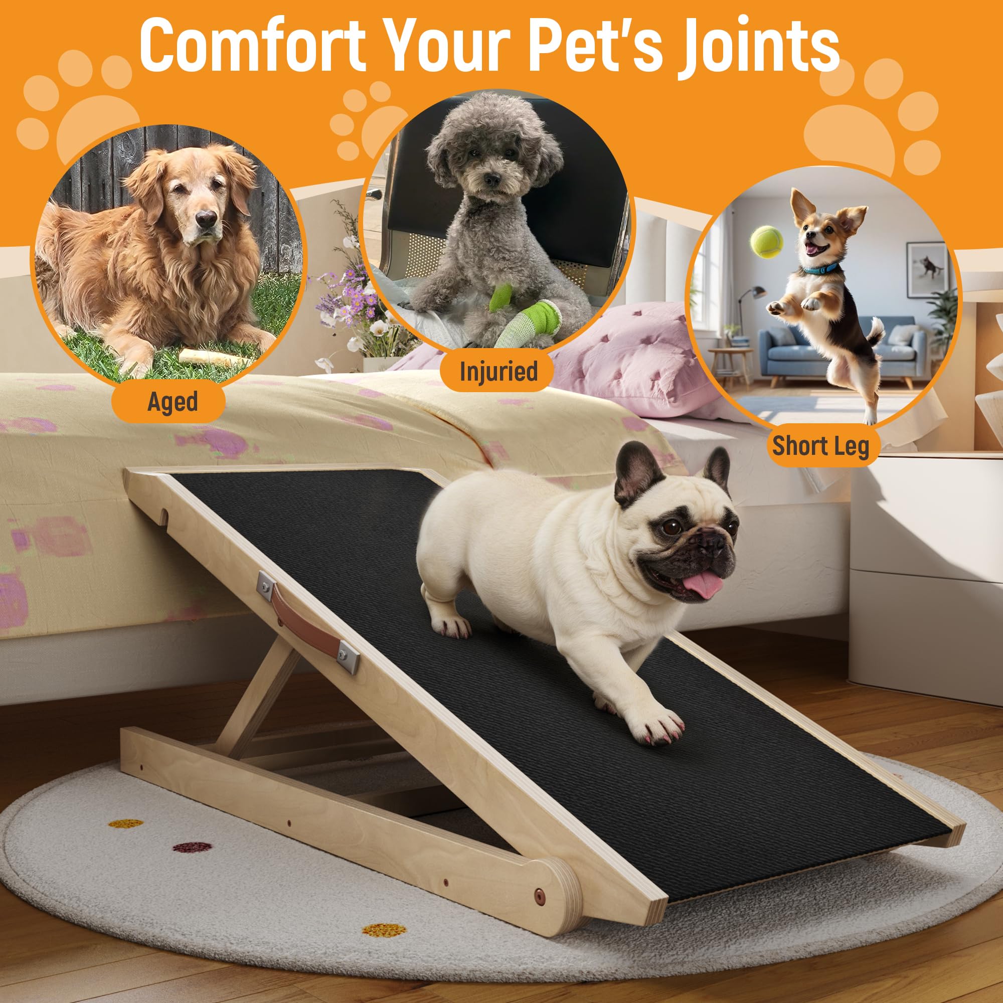 Znnam dog ramp 32-inch landing platform helps safe transition onto furniture.