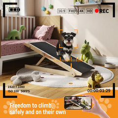 Znnam dog ramp 32-inch non-slip surface provides secure footing for small dogs on couches.