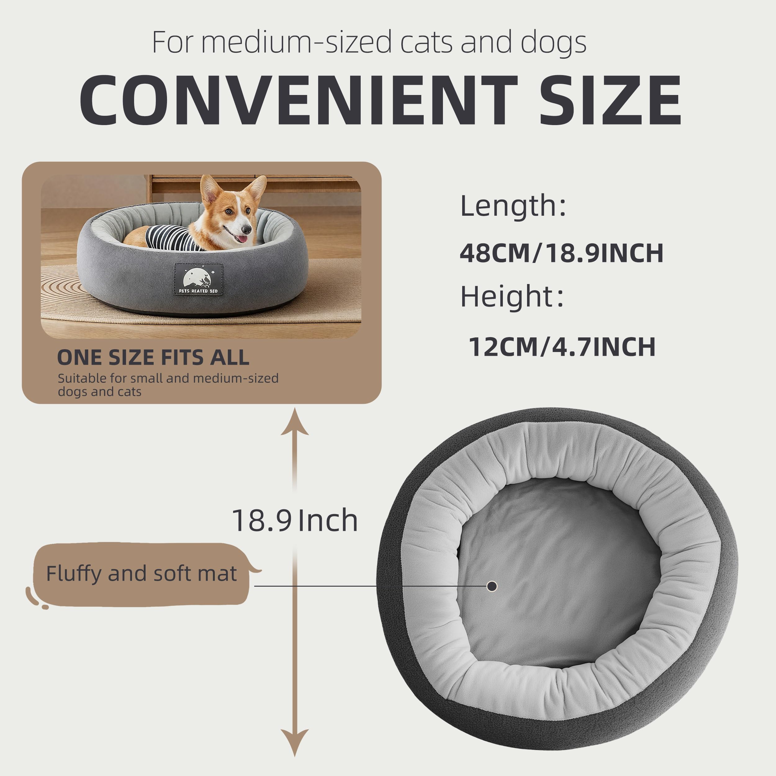 Compact 19-inch donut bed fits small spaces for indoor kittens.