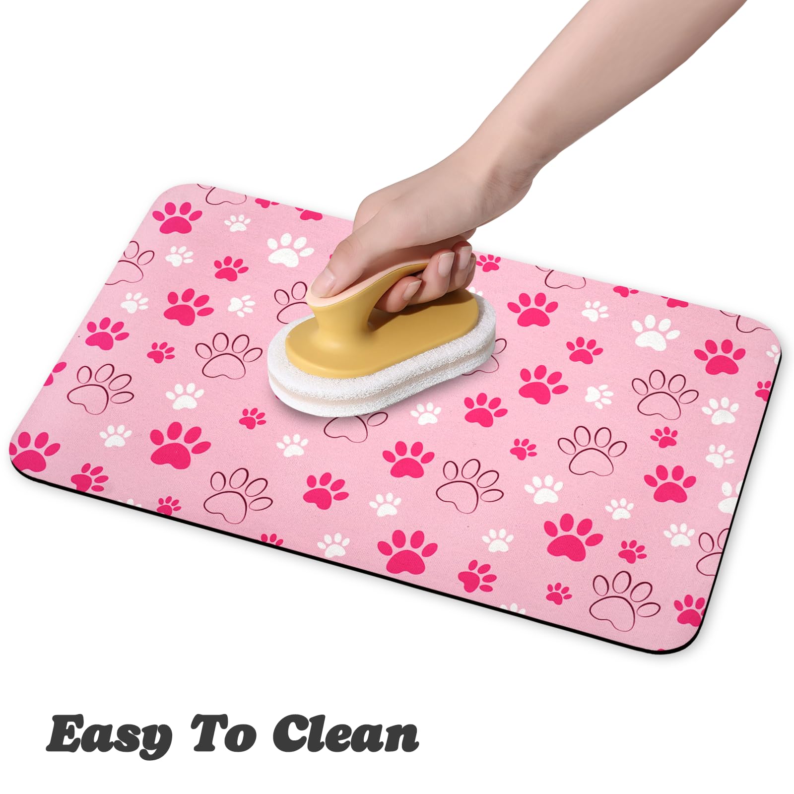 Zoeeya dog food mat pink 16x24 is easy to clean and roll for storage.
