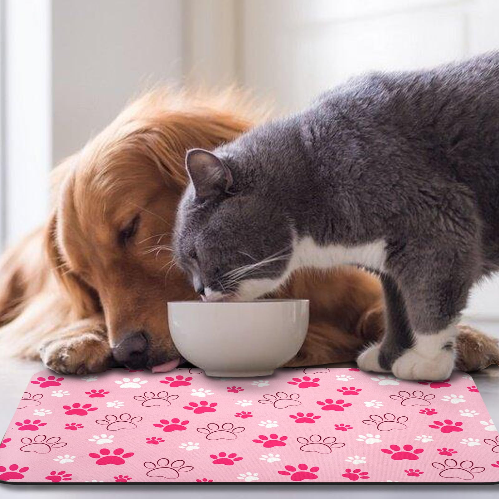 Zoeeya dog food mat pink 16x24 ideal for bowls and water to minimize mess.