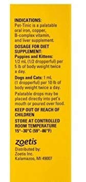 Zoetis Pet-Tinic dropper dispensing dosage for dogs and cats