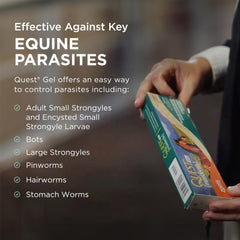 Zoetis Quest Gel oral dosing shows gel dissolving on the tongue.