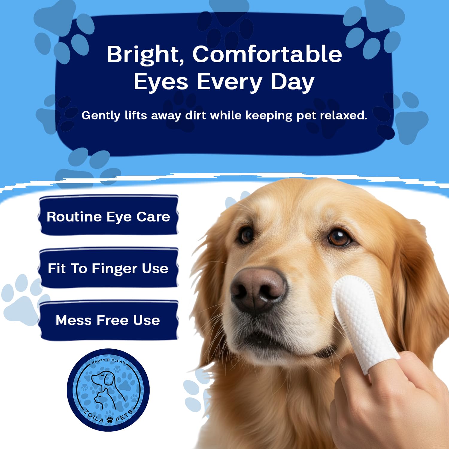 Zoila Pets Eye Wipes textured fabric in action for gentle cleaning.