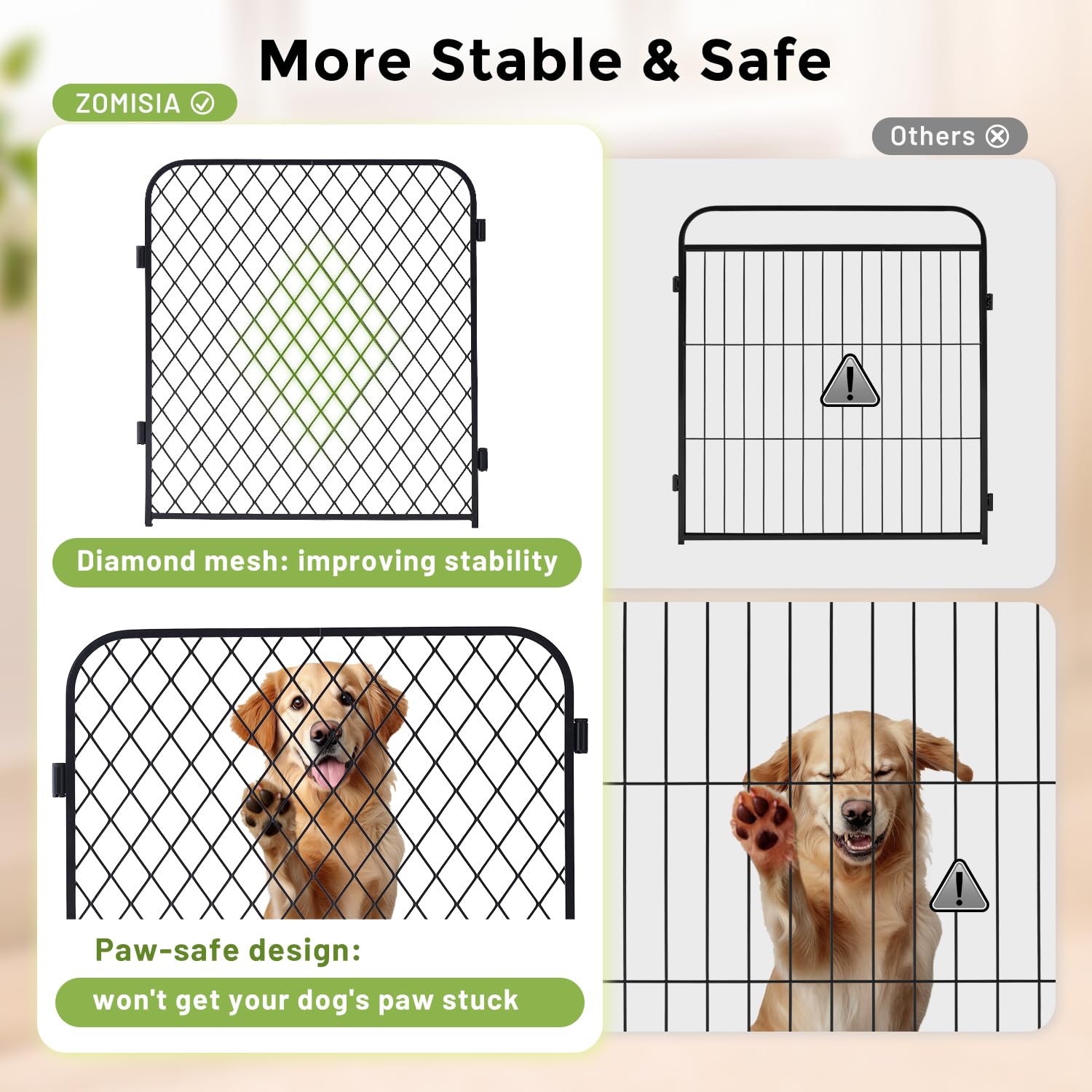 ZOMISIA durable metal pen with anti-pinch design protects paws.