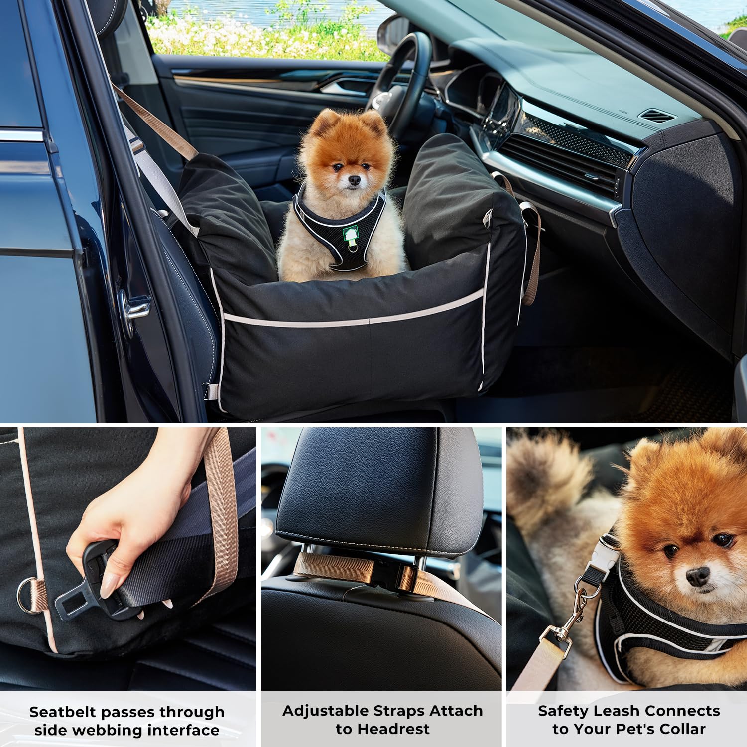 ZOMISIA dog car seat adjustable buckles fit various car seats with stable setup