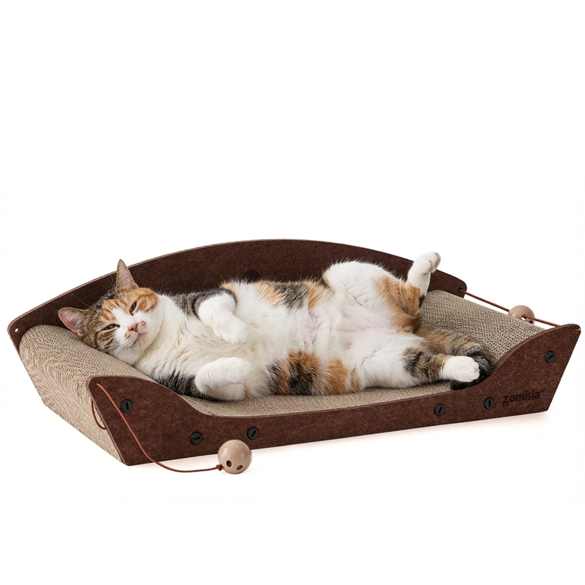 ZOMISIA 26 inch cardboard cat scratcher bed front view showing spacious lounging area