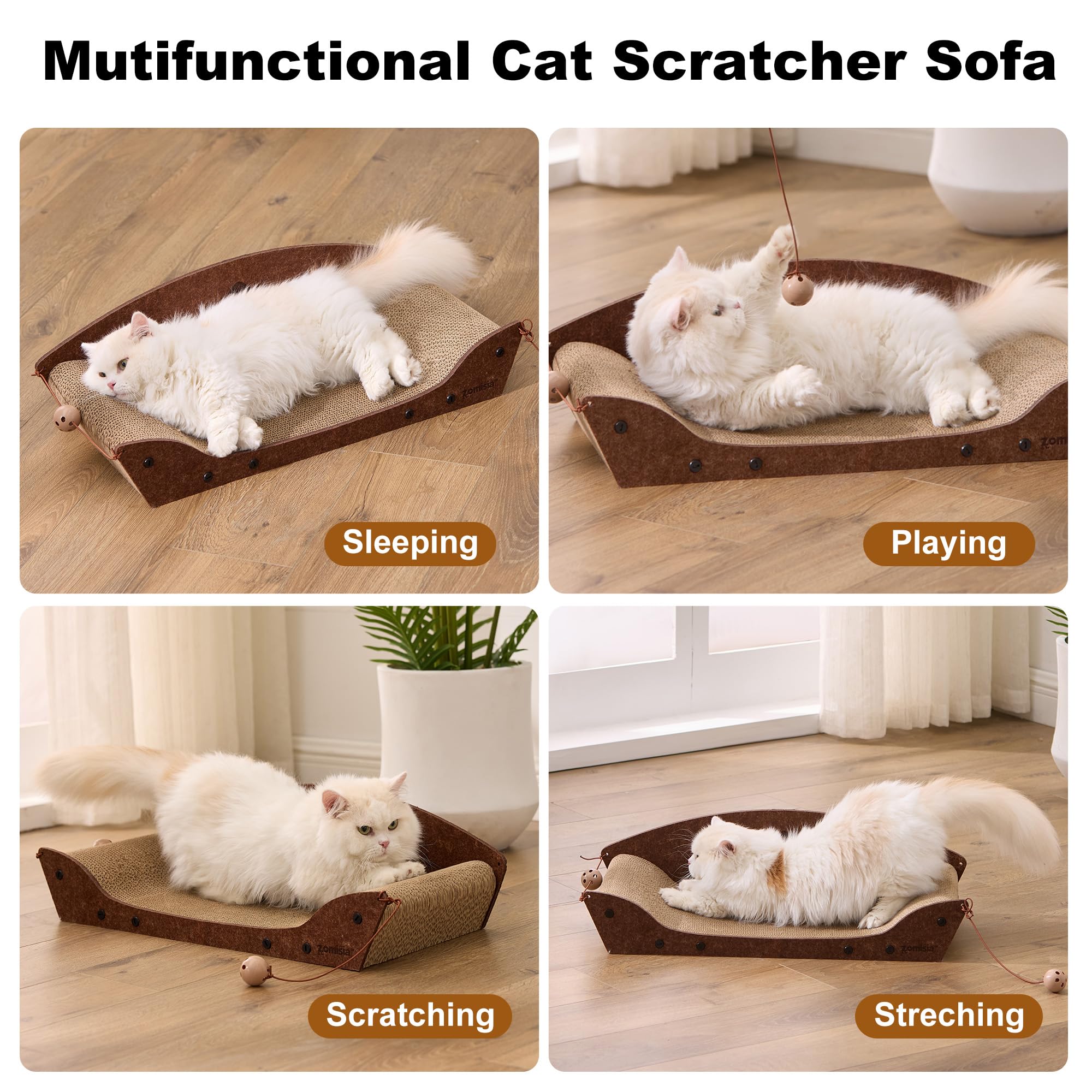 ZOMISIA 26 inch cardboard cat scratcher bed bark texture close up