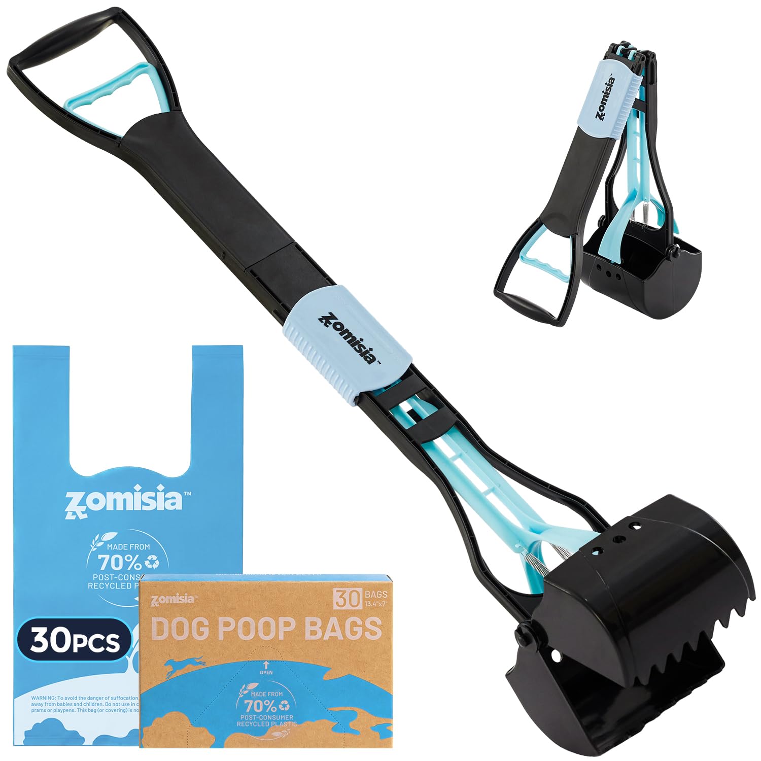 ZOMISIA 32-inch pooper scooper with long handle for easy yard cleanup.