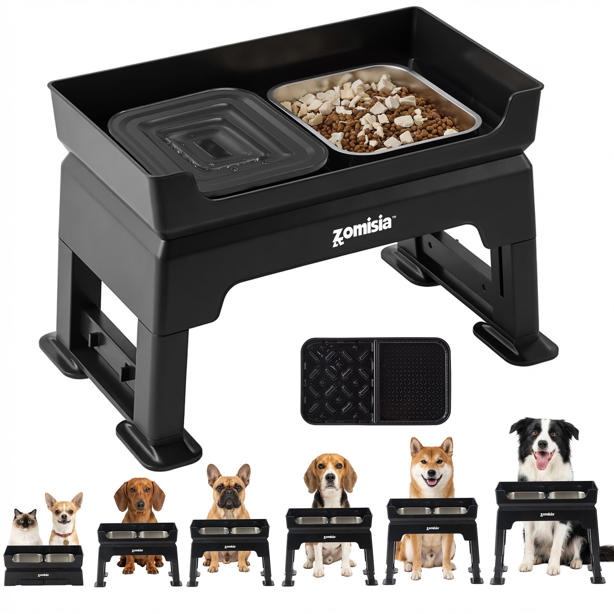ZOMISIA 3in1 raised dog bowl with upper-deck bowls for organized meals