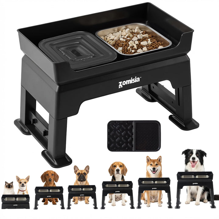 ZOMISIA 3in1 raised dog bowl with upper-deck bowls for organized meals