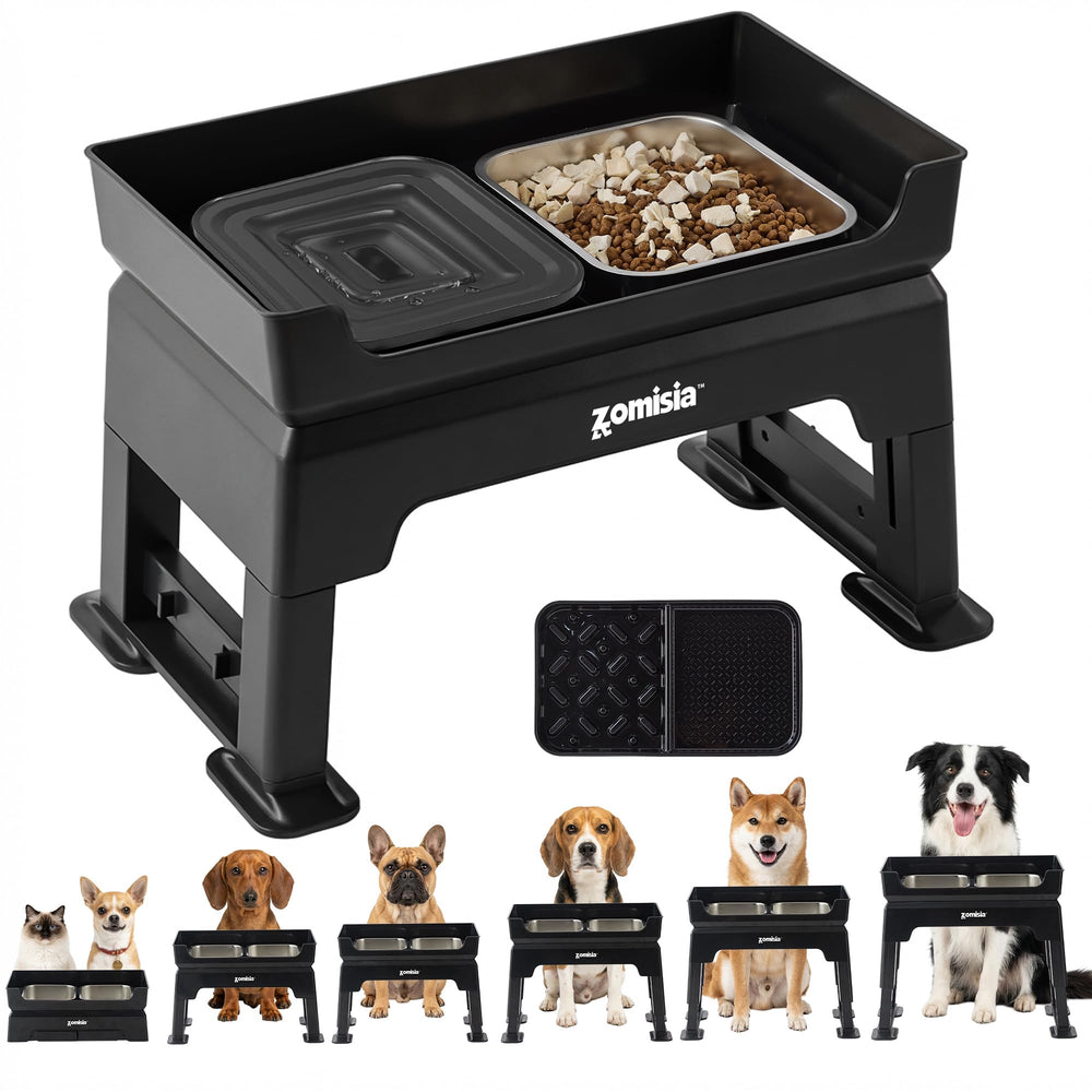 ZOMISIA 3in1 raised dog bowl with upper-deck bowls for organized meals