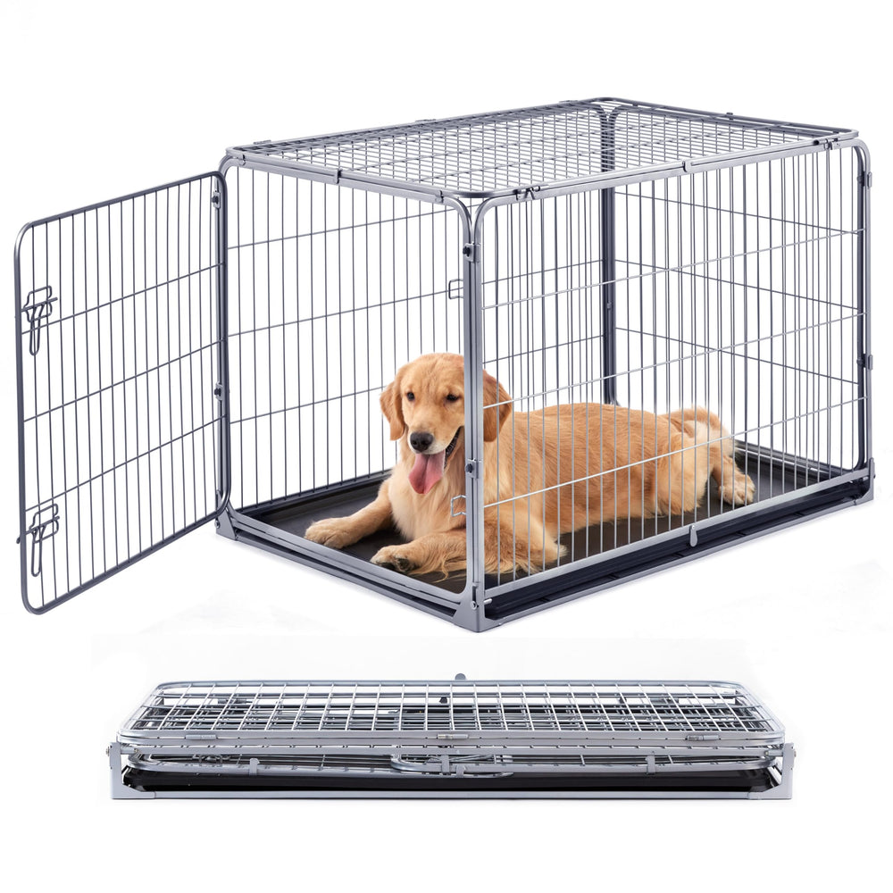 ZOMISIA 42-inch collapsible crate front view for large dogs, sturdy and secure.