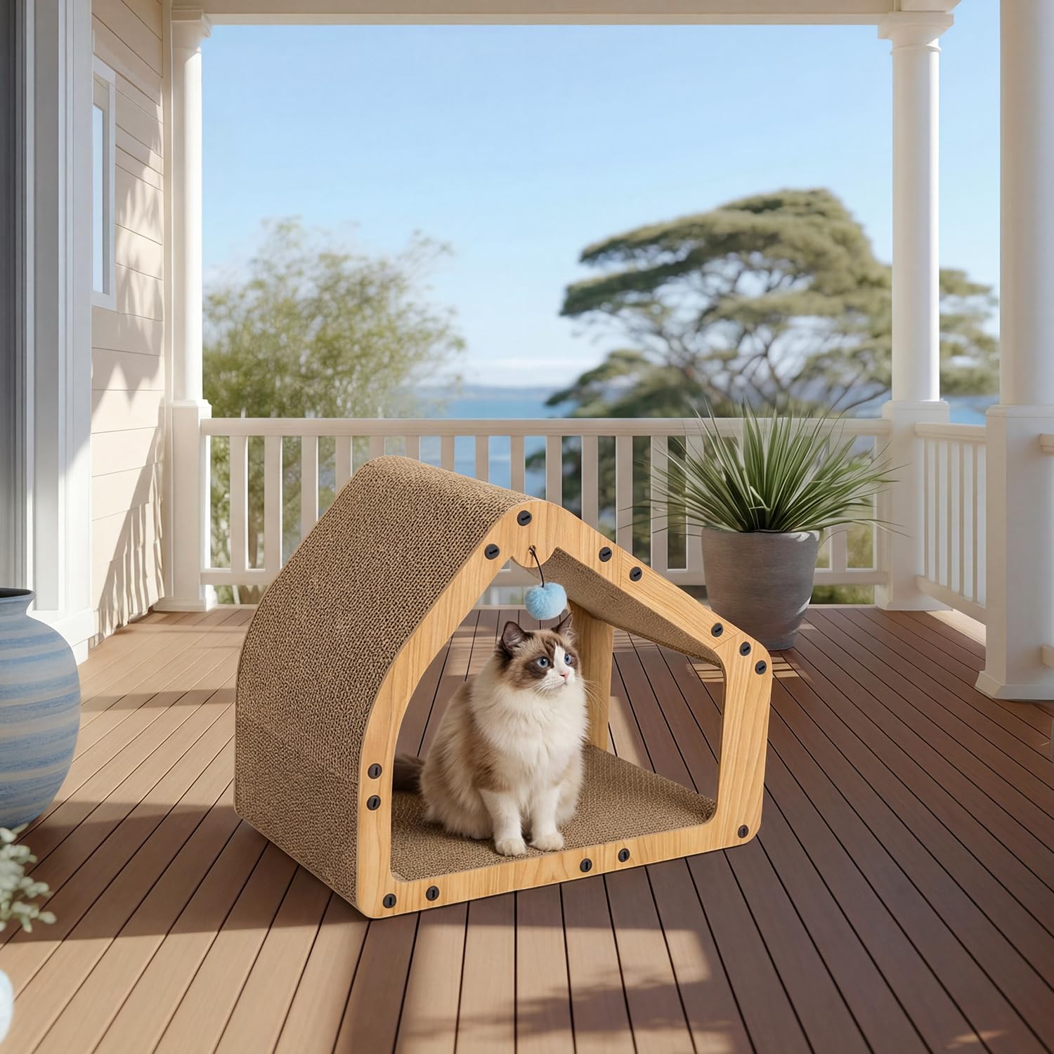 ZOMISIA brown cardboard cat scratcher blends with home décor.