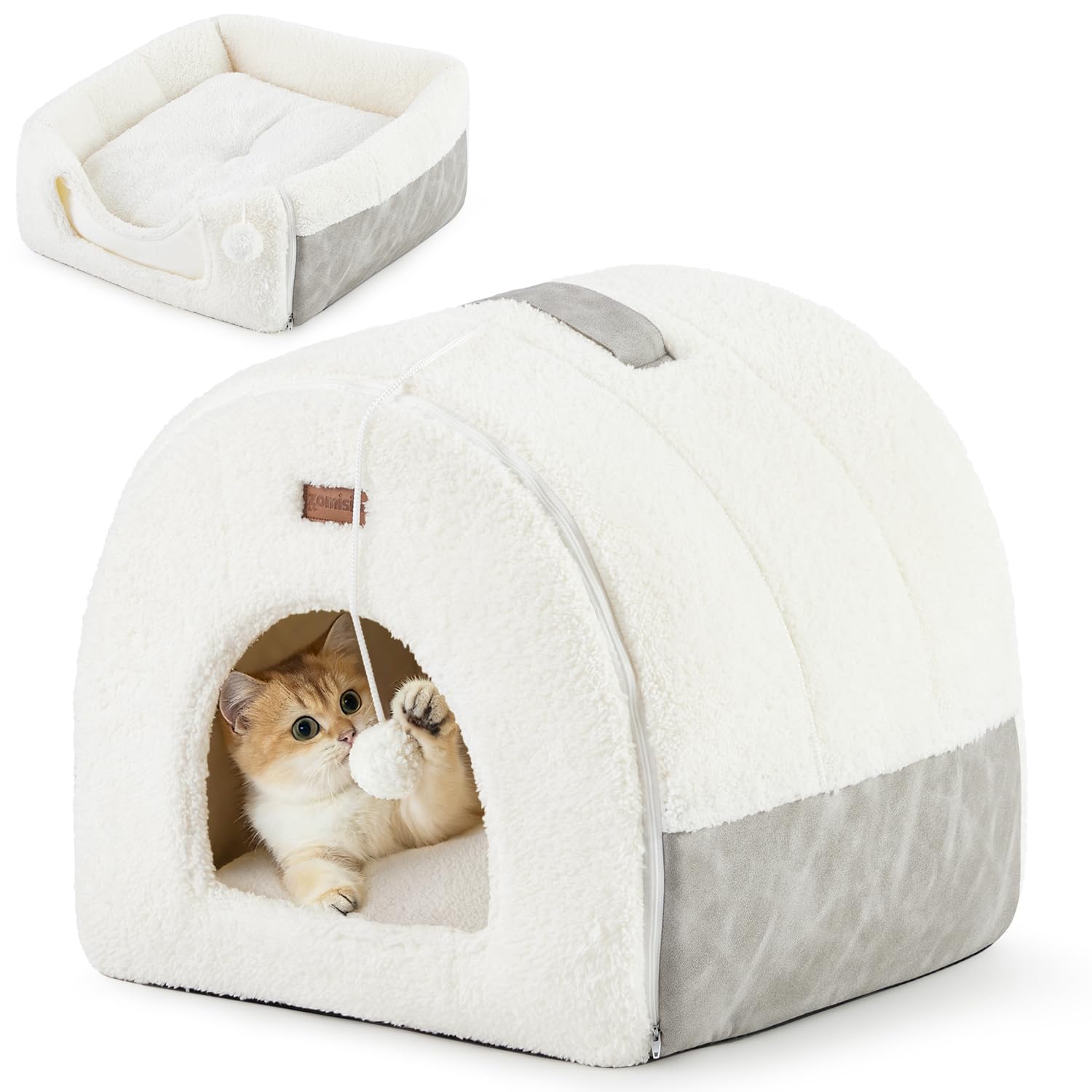 ZOMISIA Cat Bed Cave closed mode offers a snug hideaway for kittens