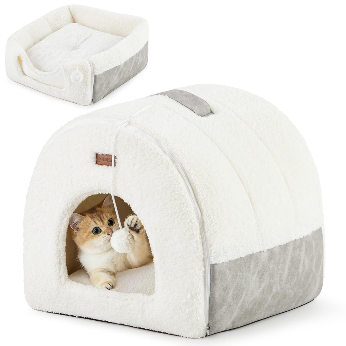 ZOMISIA Cat Bed Cave closed mode offers a snug hideaway for kittens