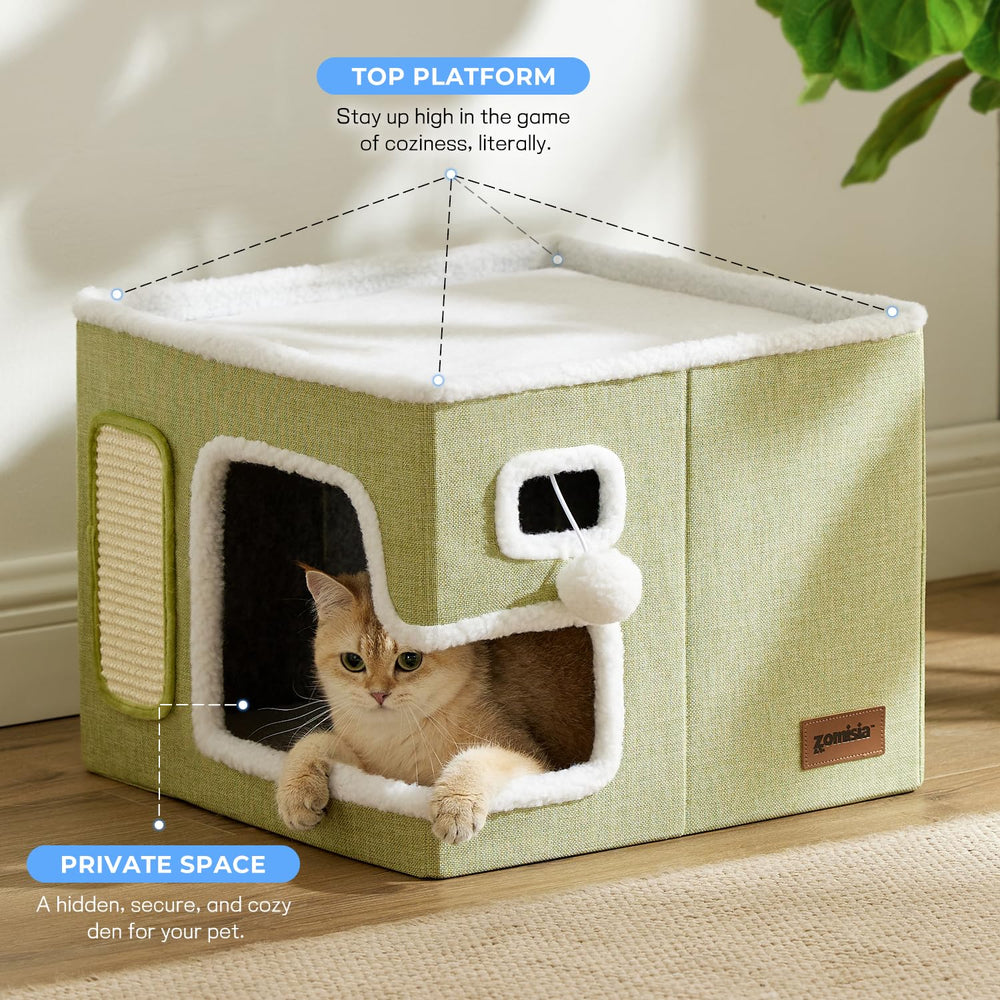 ZOMISIA cat bed with fluffy ball hanging for interactive play.