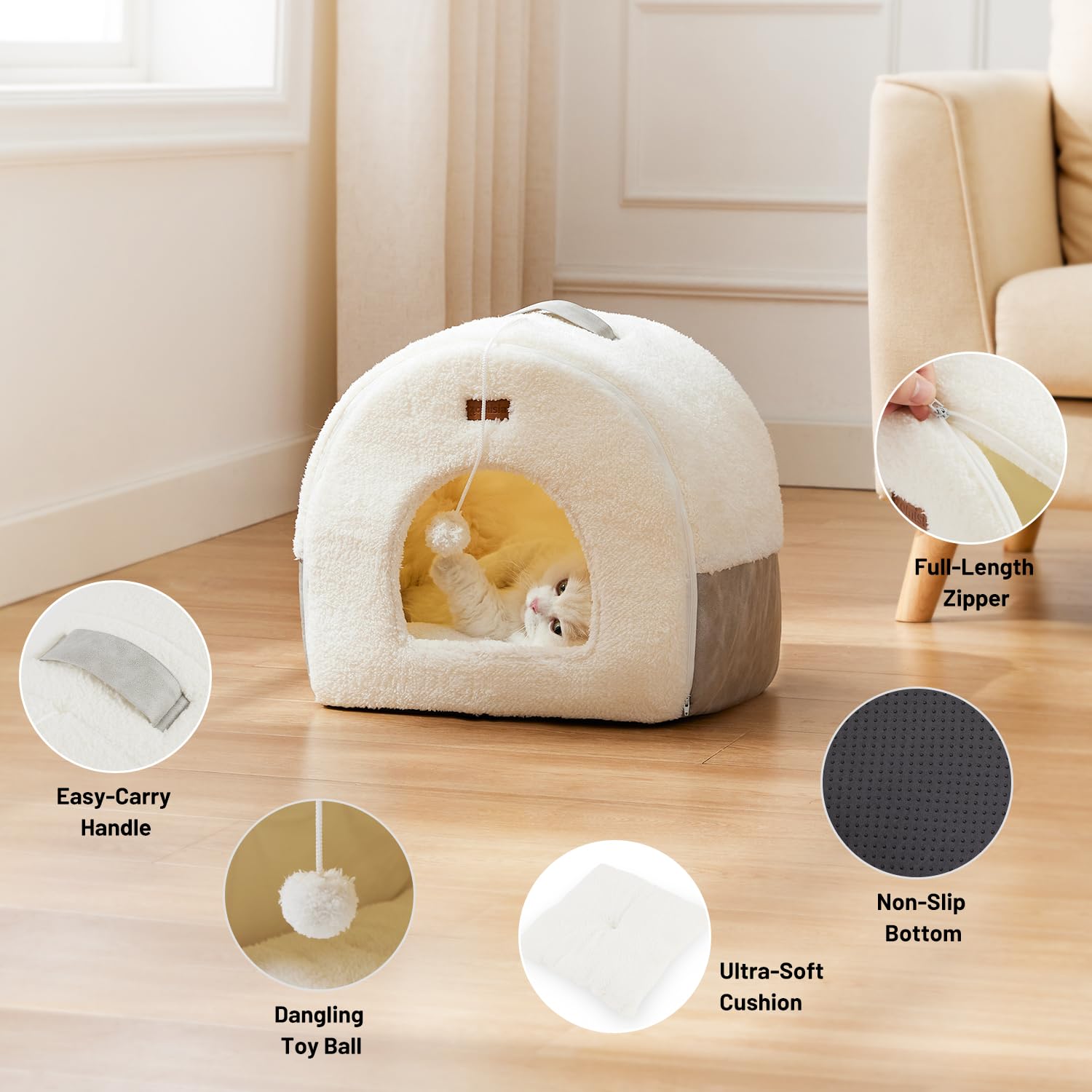 ZOMISIA Cat Bed Cave with non-slip bottom remains steady on floors