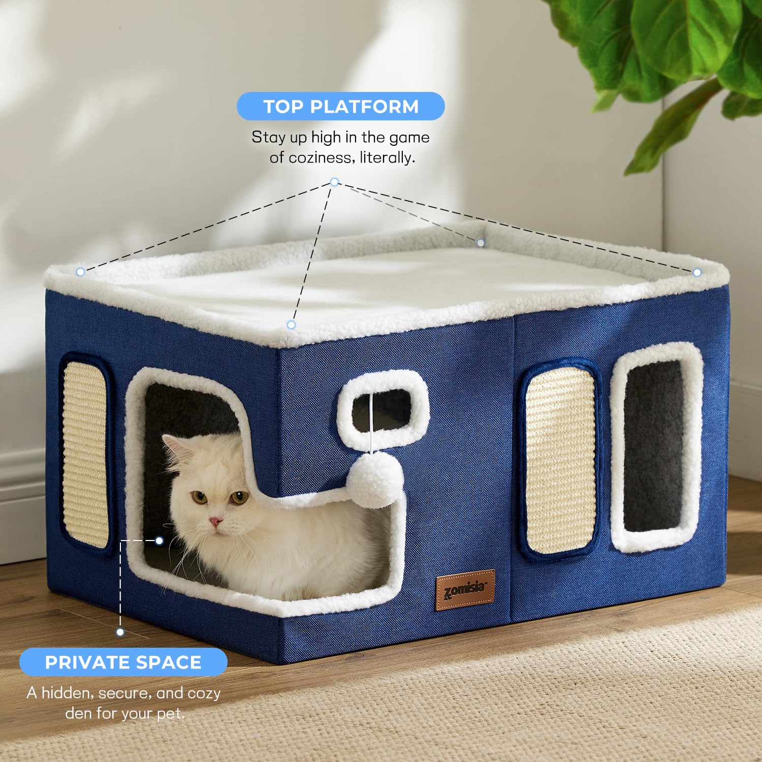 ZOMISIA cat house with fluffy ball hanging for playful engagement