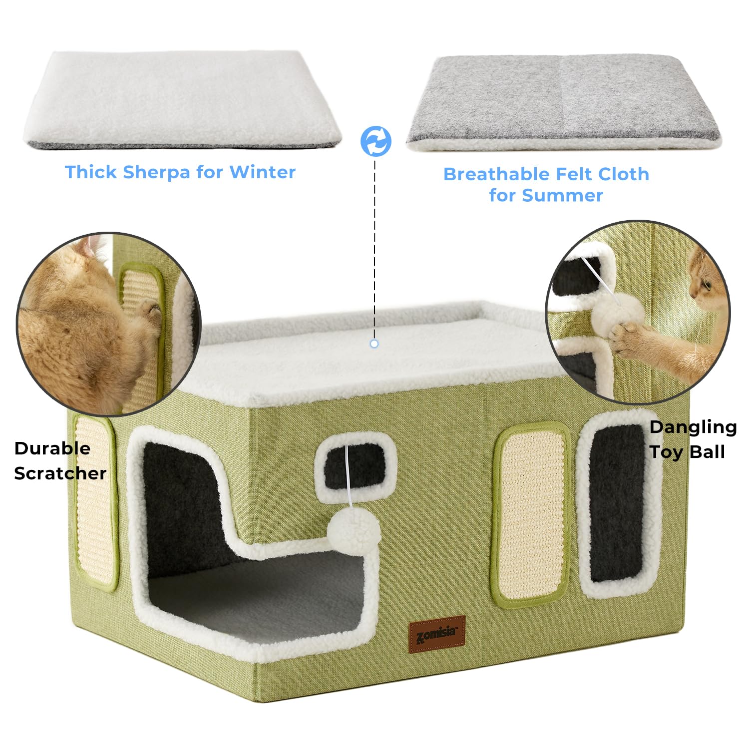 ZOMISIA cat house featuring sisal scratch pad to protect furniture