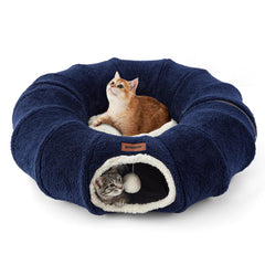 ZOMISIA cat tunnel bed in full-moon setup offering cozy play and rest.