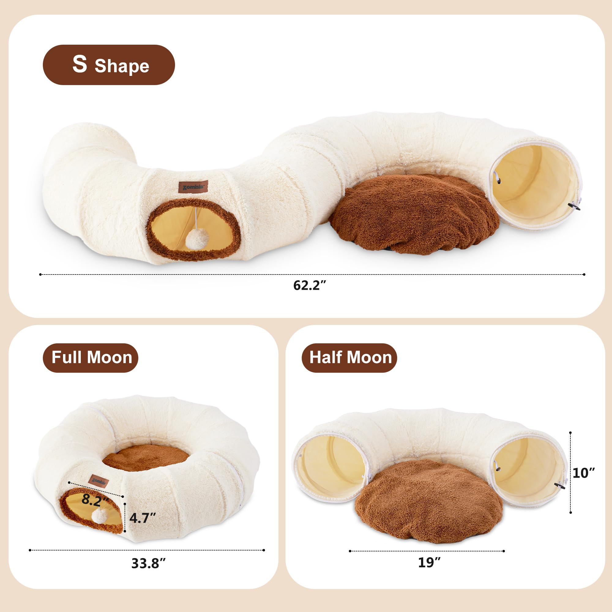 ZOMISIA cat tunnel bed half-moon inviting lounging and curious exploration.