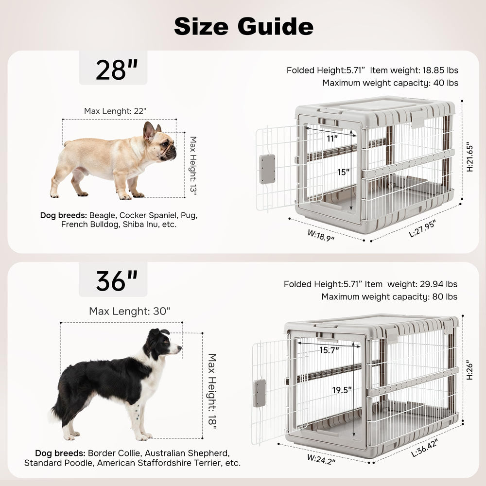 ZOMISIA collapsible dog crate 28-inch beige, front view for seamless home fit.