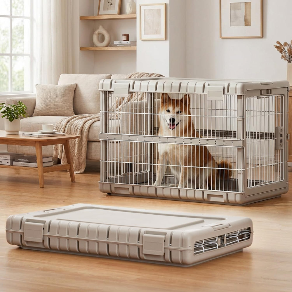 ZOMISIA collapsible crate in beige for 36 inch dogs, easy to move