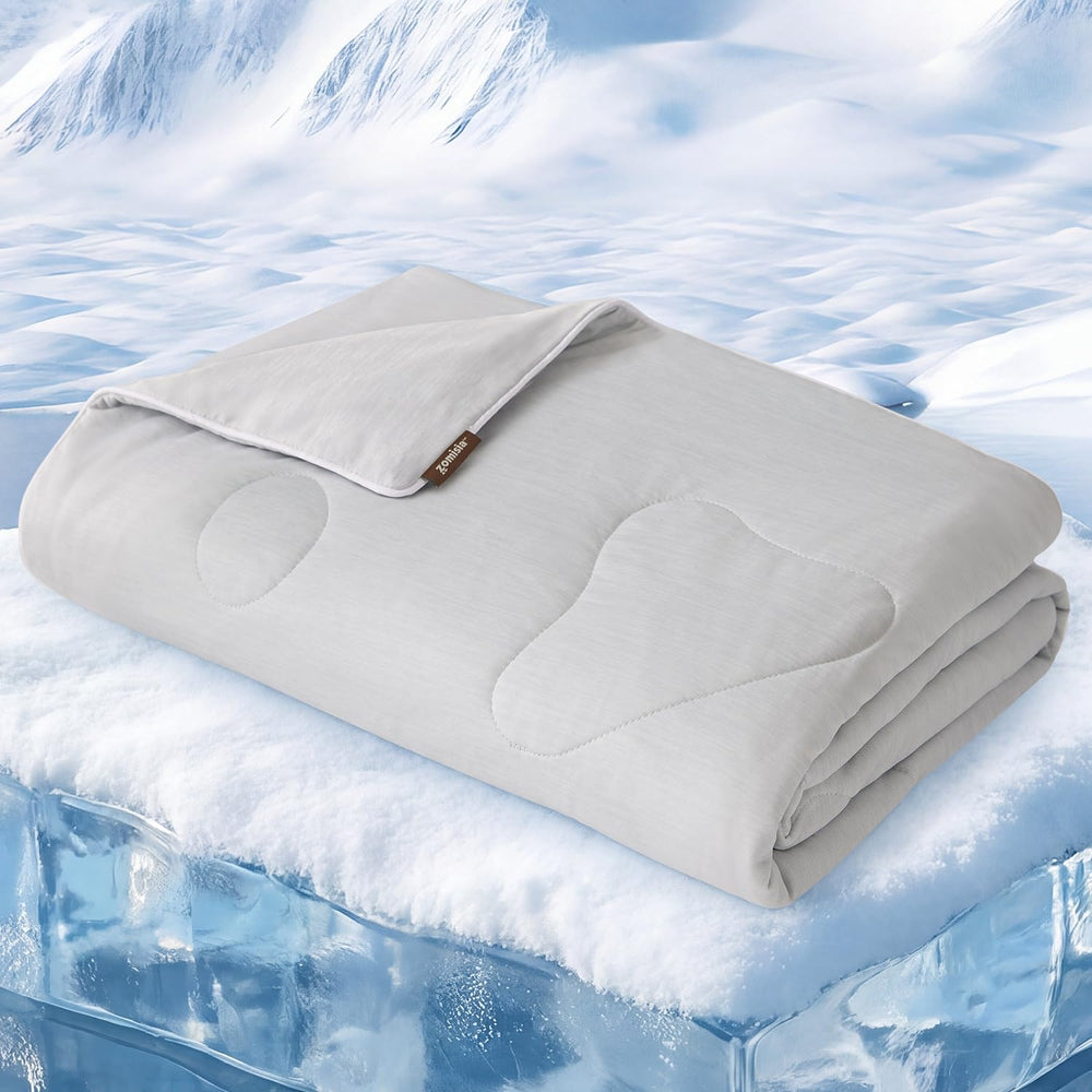 ZOMISIA cooling blanket on a large gray dog for quick cooling.